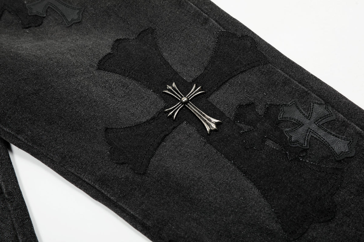 Chrome Hearts Black & Grey Silver Cross Patch Jeans