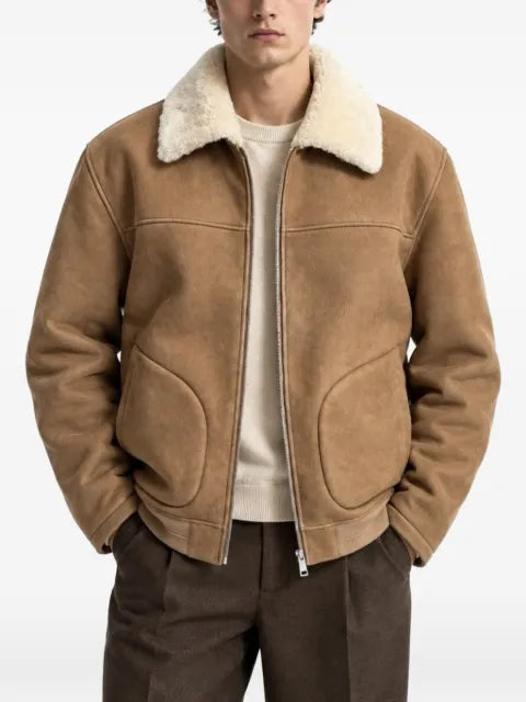 Poche Paris shearling-collar zip-up jacket