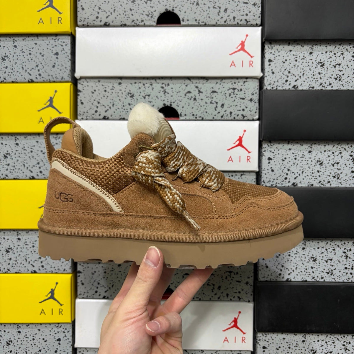 UGG Lowmel Lace-Up Sneaker – Suede & Mesh Low-Top Trainer with UGGplush Lining & Tonal Braided Laces in Chestnut