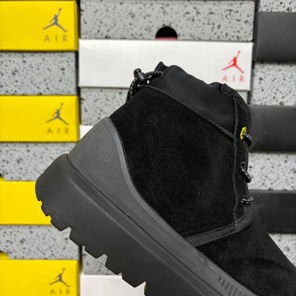 UGG Lace-Up Hiker Boot – Suede & Nylon Boot with Neon Yellow Toggle, Charcoal Midsole & Black Lug Sole