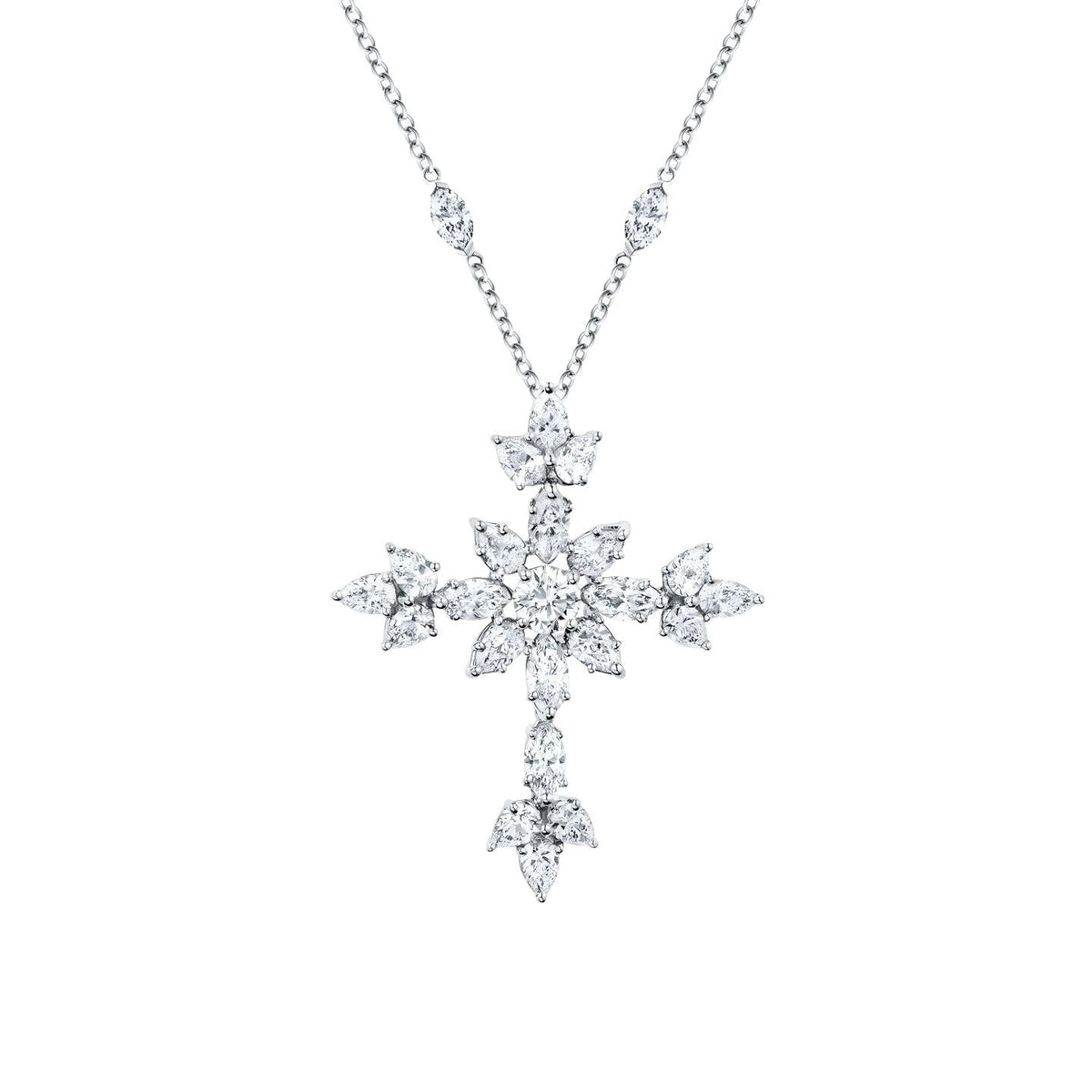 Harry Winston Style Snowflake Cross Cubic Zirconia Necklace