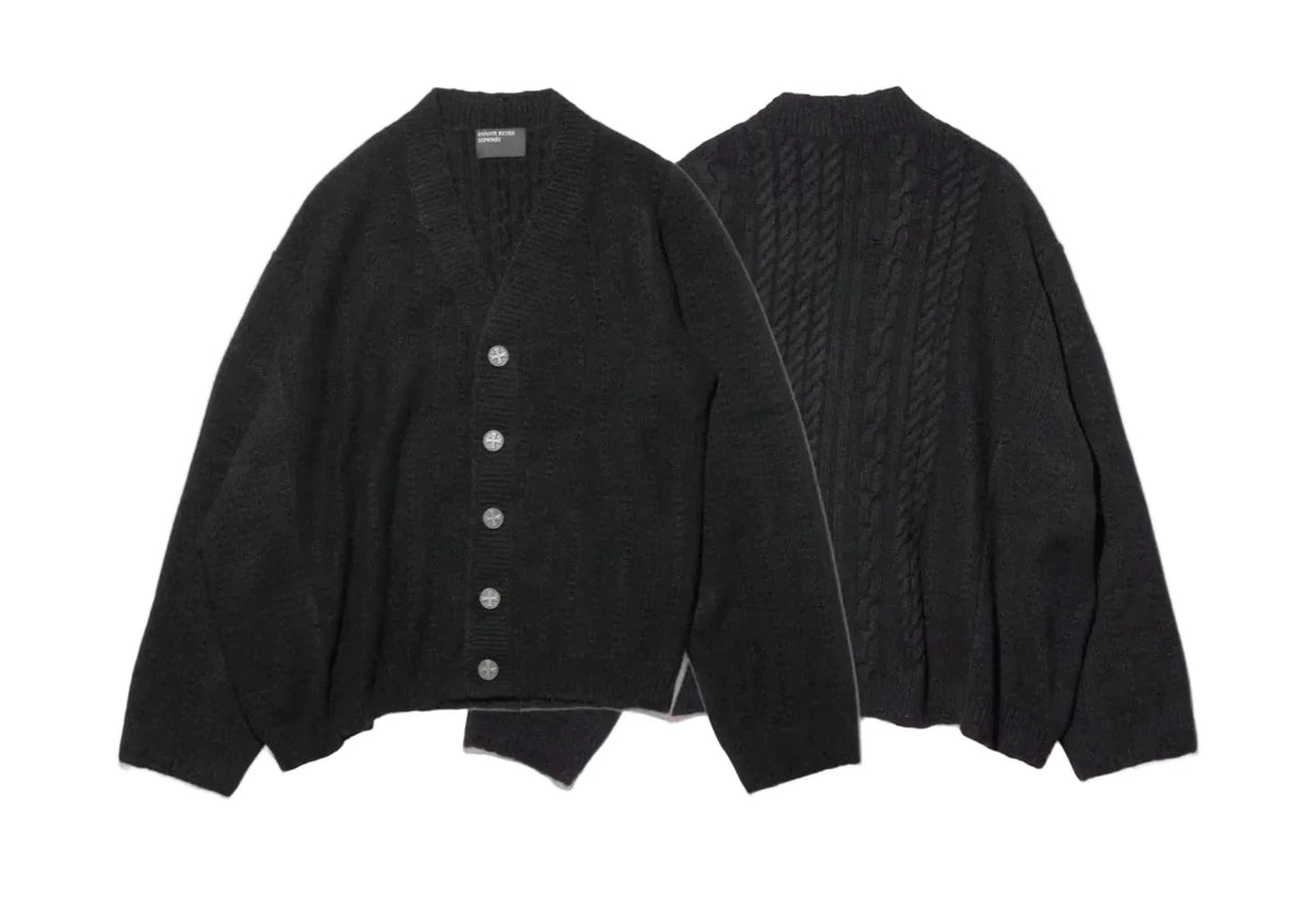 ERD Silver Button Mixed-Knit Oversized Cardigan - Black