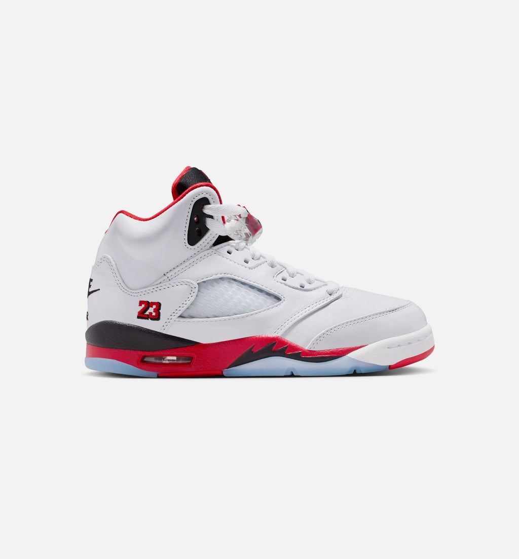 Air Jordan 5 Retro Fire Red Big Kids' Lifestyle Shoes - White/Fire Red/Black