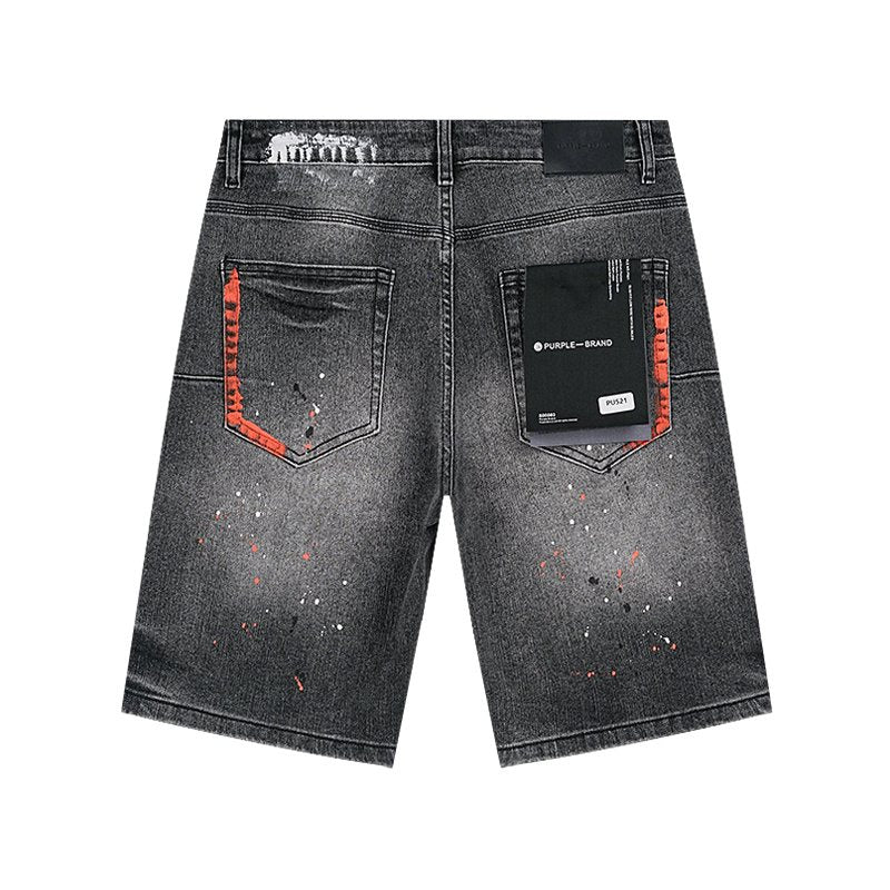 Purple Brand Paint-Splatter Distressed Denim Shorts - Black
