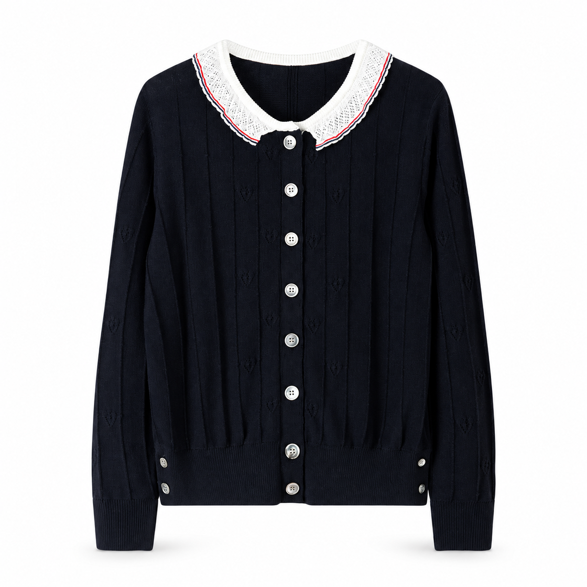 Thom Browne Style Contrast-Collar Wool Cardigan