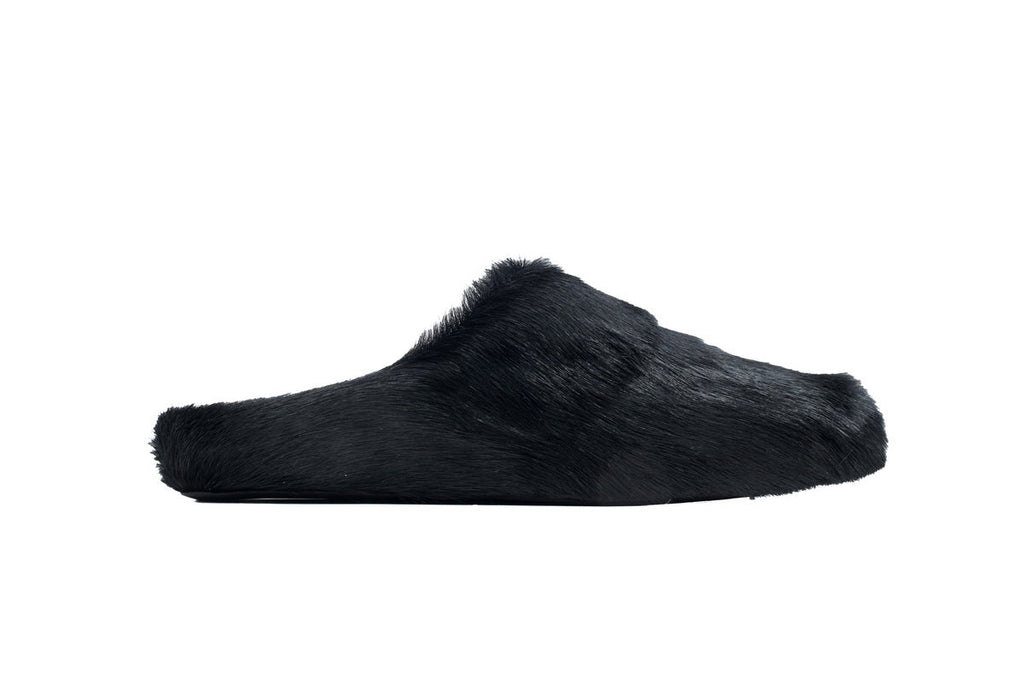 MARNI Long-Hair Calfskin Fussbett Sabot Black