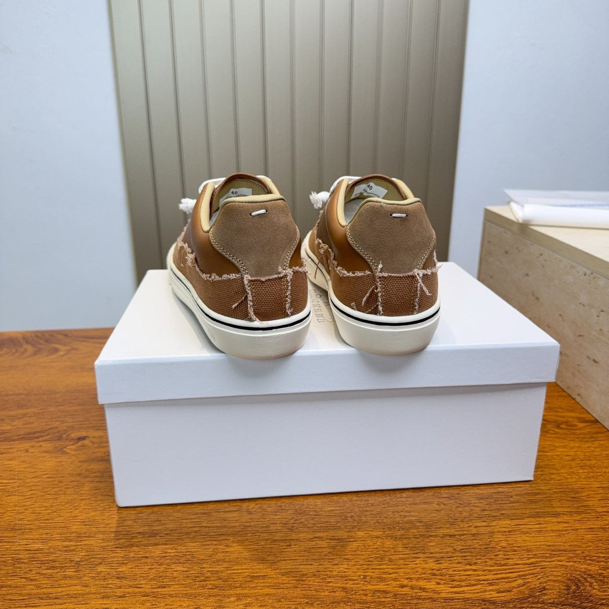 Maison Margiela Brown Off-White Low-Top Sneakers