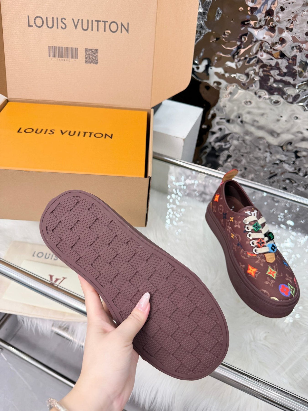 Louis Vuitton Burgundy Motif Low-Top Sneakers