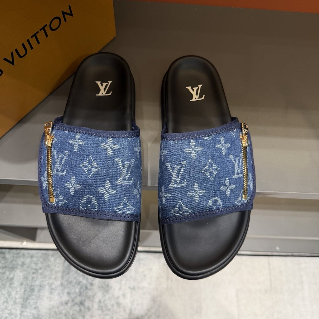 Louis Vuitton Blue Monogram Strap Slide Sandals